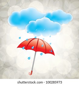 Rainy weather icon with clouds and umbrella vector