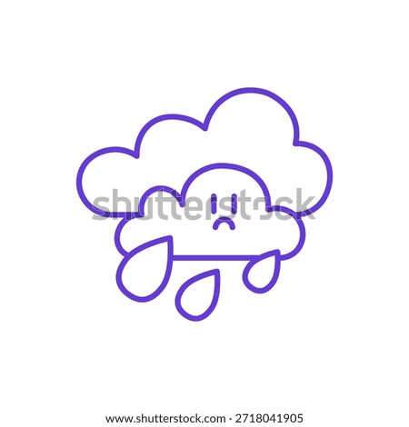 Rainy Weather Icon. Thin Line Illustration of Sad Cloud with Falling Raindrops, Pictogram of Rainy Day, Weather Forecast, Storm and Precipitation, Symbol of Gloomy Weather Condition.