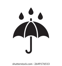 Ícone de tempo chuvoso com um guarda-chuva e quedas de água para previsão meteorológica e proteção de uma tempestade ou chuva vetor ícone de glifo sólido