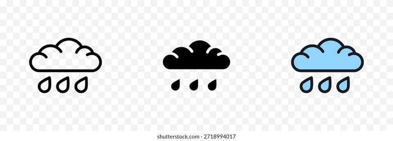 Iconos de Clima lluvioso nube y gotas de lluvia Vector de contorno mínimo