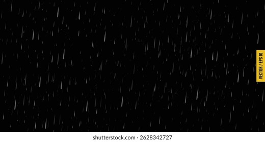 Rainy Weather Illustration on Black Background with Clouds and Raindrops