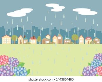 Rainy weather land scape vector illustration.