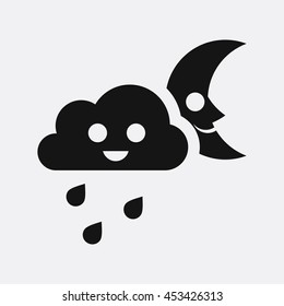 Rainy weather in night icon illustration isolated vector sign symbol