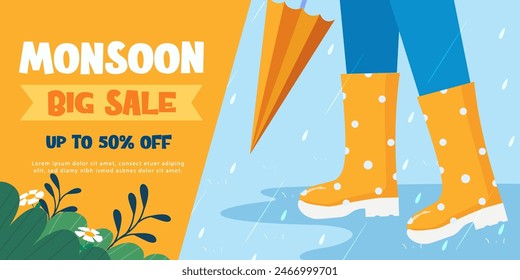 Rainy weather. Rubber boots. Monsoon elements. Spring symbols isolated. Vector illustration..