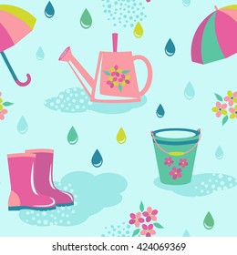 Rainy weather seamless pattern. Colorful vector illustration.