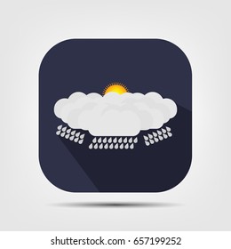 rainy weather with sun flat icon with long shadow