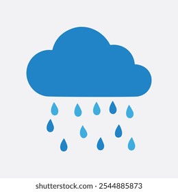 Rainy weather vector icon, Blue Cloud Rain icon flat vector 