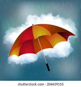 Rainy weather vector with umbrella and rain clouds
