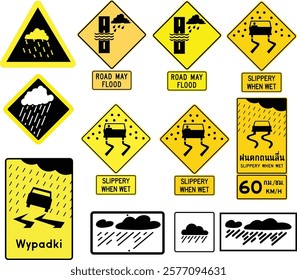 Rainy Weather Warning Road Signs