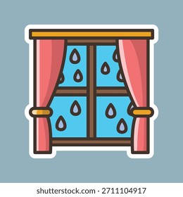 Vector editable de la etiqueta engomada del estilo de la historieta de la ventana de lluvia