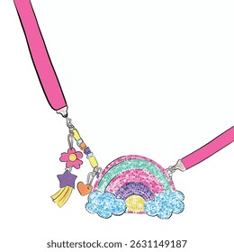 Raionbow bag illustration.  Girl tshirt print design, fashion and more