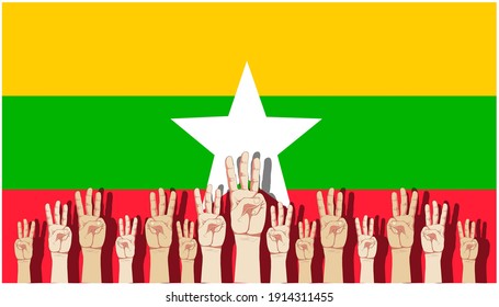 Raise 3 fingers.Demand democracy  Myanmar.Banner modern Idea and Concept. 