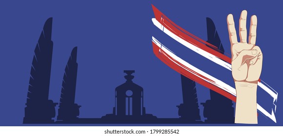 Raise 3 fingers.Demand democracy  Thailand.Banner modern Idea and Concept.