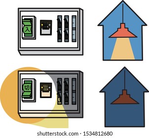 Raise breaker on and off when blackout, text mean on and off.