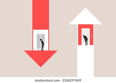 Raise and fall of business indicators. Career lift concept