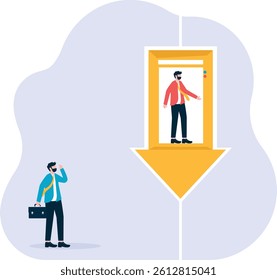 Raise and fall of business indicators. Career lift concept.

