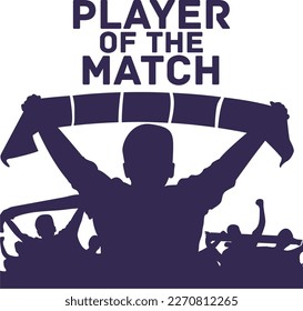 Raise the fan hand holding the scarf. Silhouette of crowd of people. sports banner. player of the match