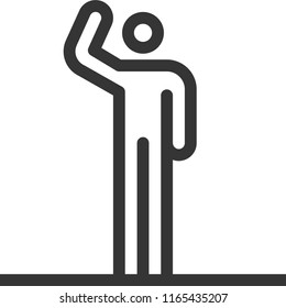 Raise hand, bold line stick figure icon. The illustration is vector, editable stroke, 48x48 pixel perfect. Crafted with precision and eye for quality.