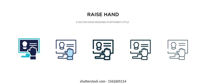 raise hand icon in different style vector illustration. two colored and black raise hand vector icons designed in filled, outline, line and stroke style can be used for web, mobile, ui