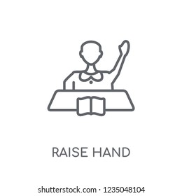 Raise hand linear icon. Modern outline Raise hand logo concept on white background from E-learning and education collection. Suitable for use on web apps, mobile apps and print media.