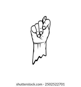 raise hand tuck thumb between fingers black and white fig sign vector line art