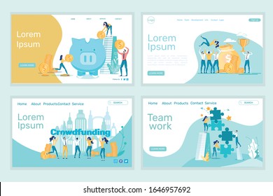 Raise Money, Rejoice, Crowdfunding and Teamwork. Collecting Contributions in one Unit. Next to Big Bag Money And Gold Coins, Workers Team Rejoice. Company People Collects Fund for Project Internet.