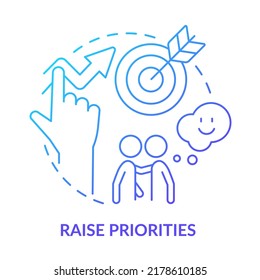 Raise priorities blue gradient concept icon. Communication component abstract idea thin line illustration. Increase sales productivity. Isolated outline drawing. Myriad Pro-Bold font used