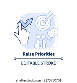 Raise priorities light blue concept icon. Communication part abstract idea thin line illustration. Increase productivity. Isolated outline drawing. Editable stroke. Arial, Myriad Pro-Bold fonts used