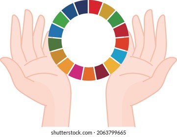 Heben Sie ein Symbol für eine glänzende Zukunft auf, inspiriert von den Zielen der nachhaltigen Entwicklung. Vektorgrafik einzeln auf weißem Hintergrund.