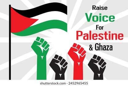Raise Voice for Palestine Vector Illustration - Free Palestine and Save Muslims in Ghaza and Palestine - Raise and Join Hands To Help People In Ghaza and Palestine.Lets Support 