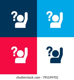 Raise your hand to ask four color material and minimal icon logo set in red and blue