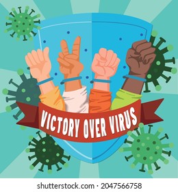 Heben Sie die Hand, um zu zeigen, dass der Impfstoff zum Besiegen des Coronavirus verwendet wird
