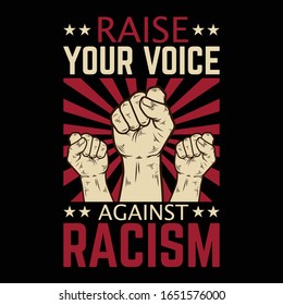 Raise Your Voice Against Racism- America typography, t-shirt graphics, vectors, USA flag, Racism