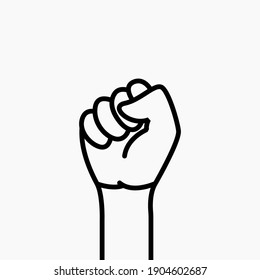 Raised Arm Fist Black Icon Vector For Protest, Freedom And Revolution. Concept Of Woman Rights. Black Arm Linear Symbol On White Background Clenched Into Fist For Demonstration And Logo