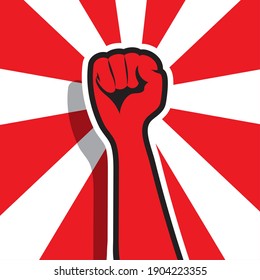 raised arm fist cartoon pop art. Demonstration, revolution concept vector 