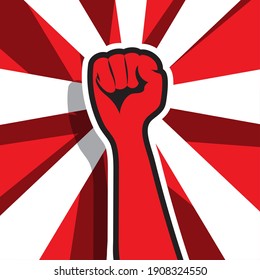 raised arm fist cartoon pop art. Demonstration, revolution concept vector 