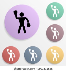 Raised boxer hand badge color set icon. Simple glyph, flat vector of sport icons for ui and ux, website or mobile application
