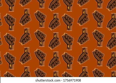 Raised Brown Fist Seamless Pattern, Protest Art Wallpaper, Black Lives Matter Movement, Power Orange Background, Anti Structural Racism, Simple Flat Design Vector Illustration