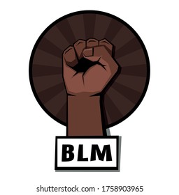 Raised clenched dark brown fist in brown circle. BLM sign. Vector illustration.