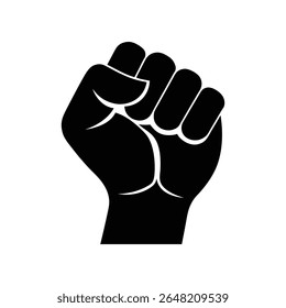 Raised clenched fist in black for protest or strength.