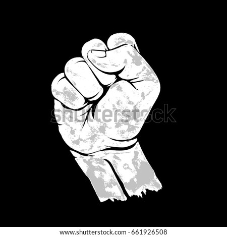 Raised up clenched fist. Element of retro style design vintage poster. Silhouette stencil.