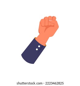 Raised clenched fist, isolated protesting hand gesture or personage. Fight for rights and equality, demonstration and empowerment. Vector in flat cartoon style