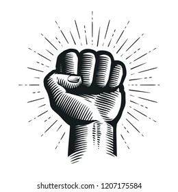 Raised Up Clenched Fist. Sketch Vector Illustration