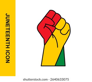 Raised clenched fist vector symbolizing resistance, solidarity, and Black power. Perfect for Juneteenth, activism, and justice-themed visuals. Editable vector for customization.