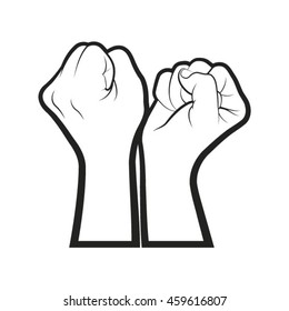 raised up clenched fists in outline-vector drawing