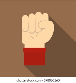 Raised up clenched male fist icon. Flat illustration of raised up clenched male fist vector icon for web isolated on coffee background