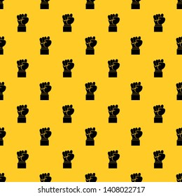 Raised up clenched male fist pattern seamless vector repeat geometric yellow for any design