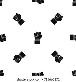Raised up clenched male fist pattern repeat seamless in black color for any design. Vector geometric illustration