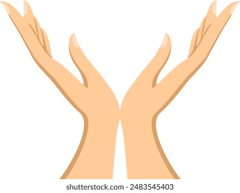 Raised Cupped Empty Human Hands with Support Gesture Vector Concept in Flat Style. Open Female Palms Illustration Isolated on White Background