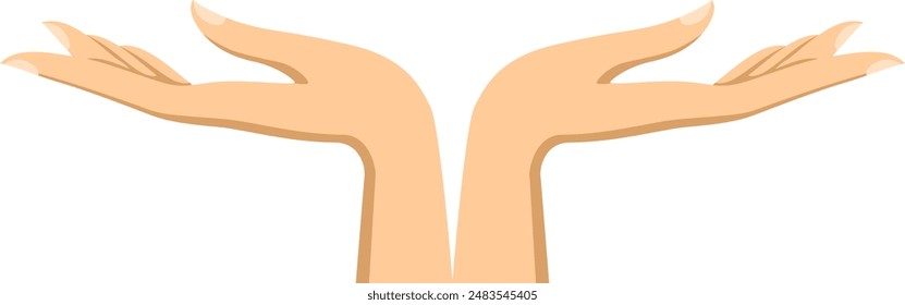 Raised Cupped Empty Human Hands with Support Gesture Vector Concept in Flat Style. Open Female Palms Illustration Isolated on White Background